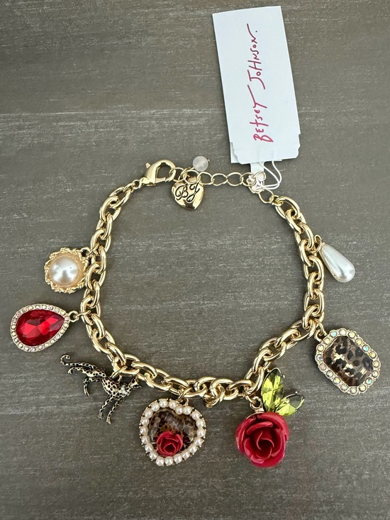 Betsey Johnson Jewelry - NWT Betsey Johnson Leopard & Rose Charm Gold Tone Bracelet